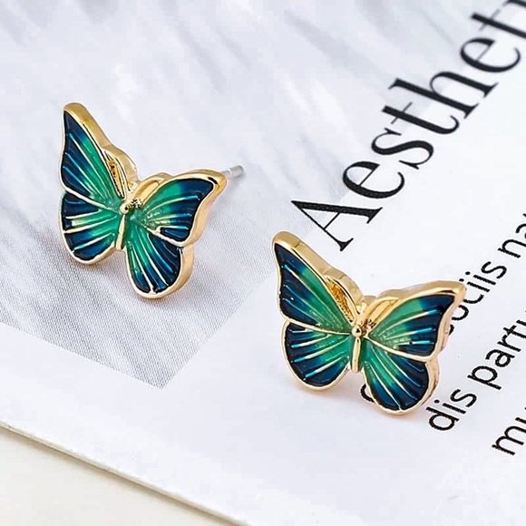 Any 2/$20! Gold, Blue & Green Butterfly Stud Earrings - Picture 5 of 8